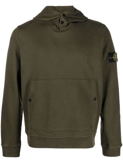 Stone Island Compass Logo-patch Cotton Hoodie In Green