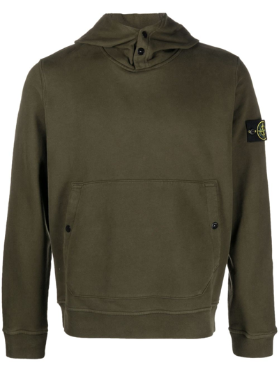 Stone Island Compass Logo-patch Cotton Hoodie In Khaki