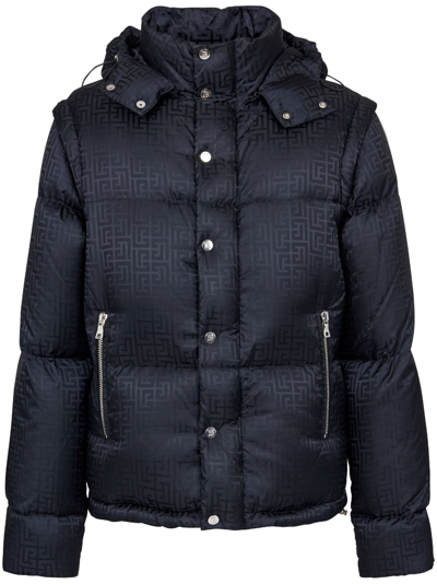 Balmain Monogram-jacquard Puffer Jacket In Black