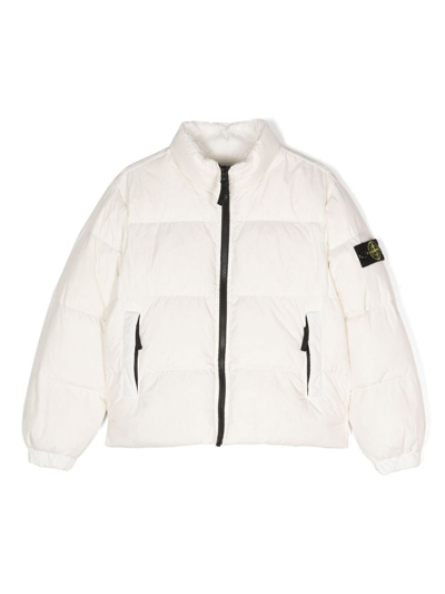 Stone Island Junior Kids' Compass-motif Padded Jacket In Blanco