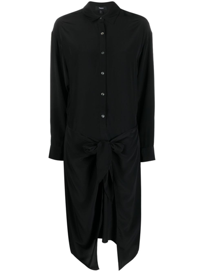 Theory Sarong Skirt Long Sleeve Shirtdress In Black