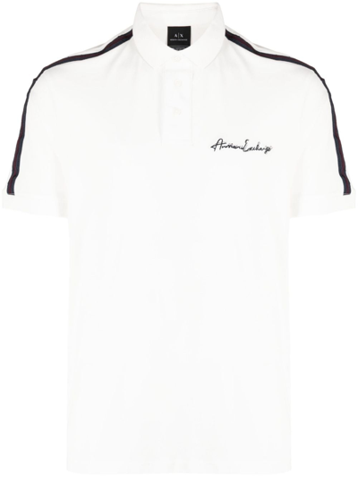 Armani Exchange Embroidered-logo Cotton Polo Shirt In White