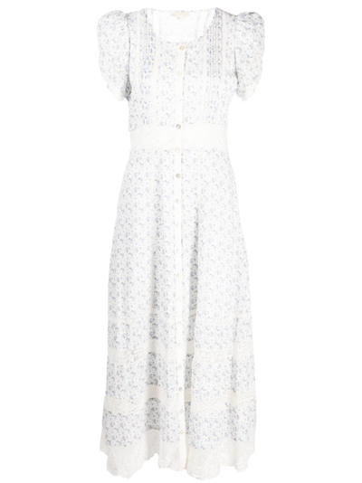Loveshackfancy Floral-print Buttoned Midi Dress In White