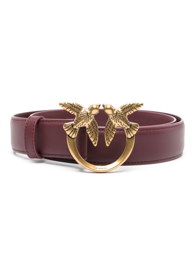 Pinko Love Berry Logo-plaque Leather Belt In Rosso