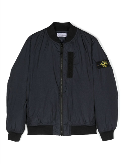 Stone Island Junior Kids' Compass-patch Padded Bomber Jacket In Blue