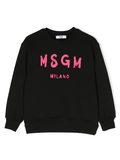 Msgm Kids' Logo-print Crew-neck Sweatshirt In Black