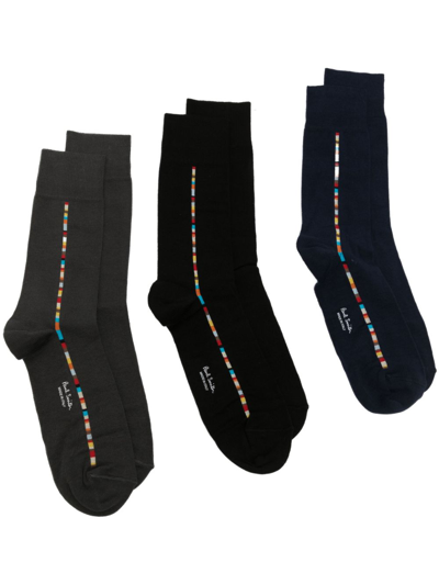 Paul Smith Pack Of Three Signature Stripe Cotton-blend Socks In Black