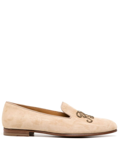 Ralph Lauren Logo-embroidered Leather Loafers In Brown