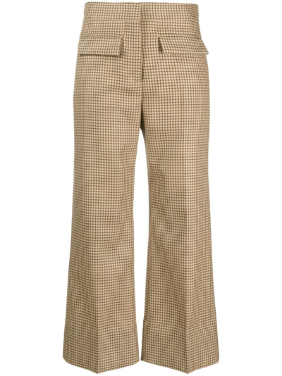 Msgm Checked Cropped Straight-leg Trousers In Neutrals