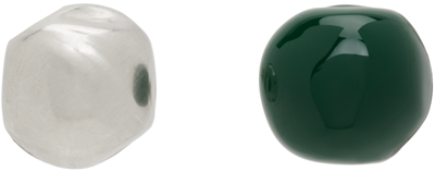 Jil Sander Silver & Green Stud Earrings In 300 - Green