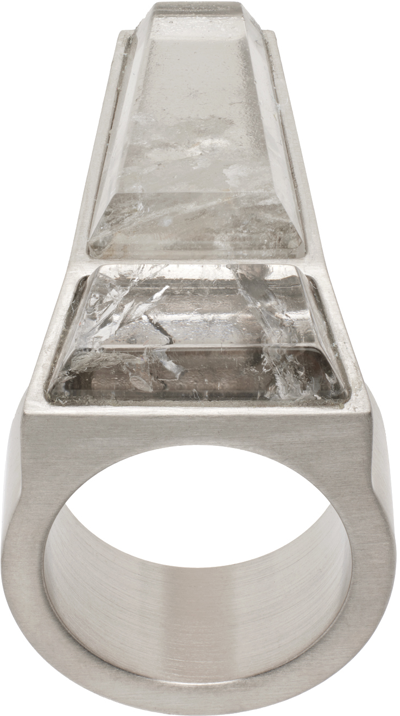 Rick Owens Silver Crystal Trunk Ring In 128 Palladium