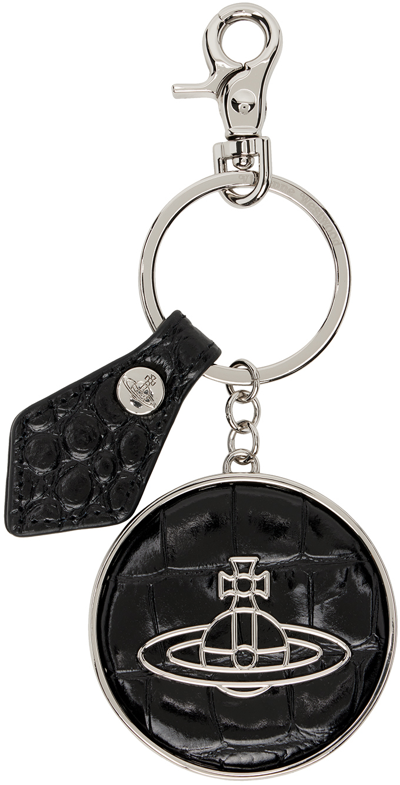 Vivienne Westwood Black Thin Line Orb Keychain In 231-l0039-n401la
