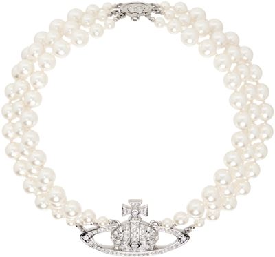 Vivienne Westwood Orb-charm Pearl Necklace In P127 Platinum/pearl