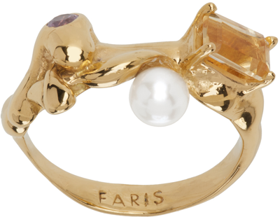 Faris Ssense Exclusive Gold Menage Ring In 14k Gold-plate Bronz