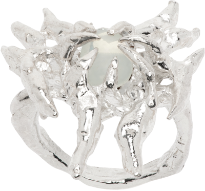 Harlot Hands Ssense Exclusive Silver Soul Butterfly Ring In Silver/opal