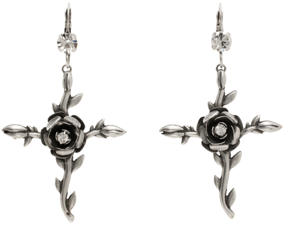 Blumarine Rose Embellished Drop Earrings In Silver
