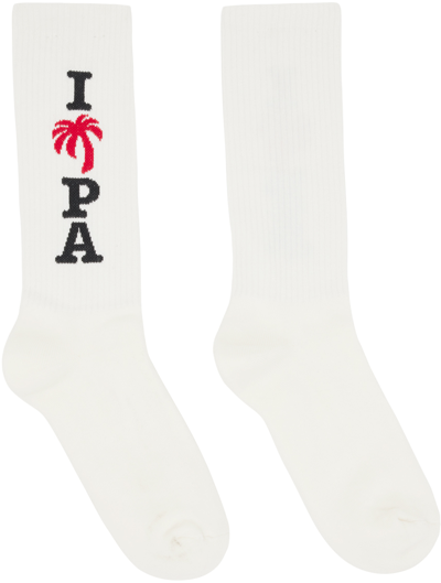 Palm Angels Intarsia-knit Logo Socks In White/black