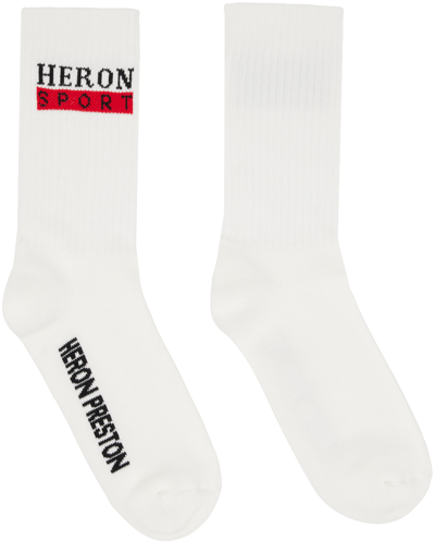 Heron Preston White Jacquard Socks In White Red
