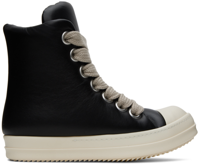 Rick Owens Black Leather Sneakers In 911 Black/milk/milk