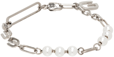 Givenchy G Link Embellished Bracelet In White/silvery
