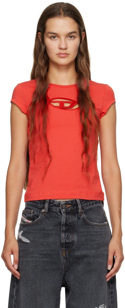Diesel T-angie Cut-out Logo T-shirt In Red