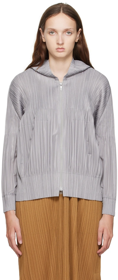 Issey Miyake Pleated Zip-up Jacket In Cool Gray