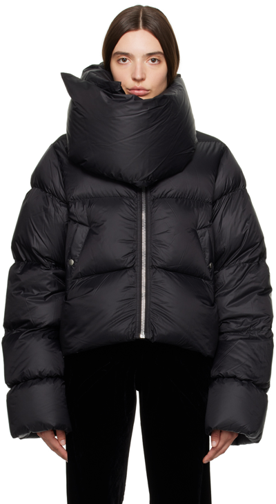 Rick Owens Black Down Funnel Neck Jacket In 09 Black