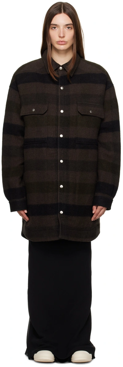 Rick Owens Brown Oversized Jacket In 78p Drkdust Plaid