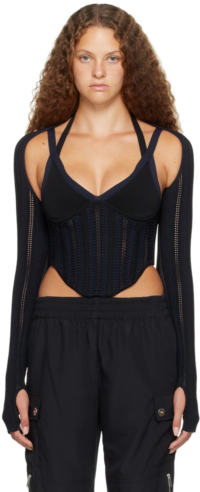 Dion Lee Black Snakeskin Column Corset Top In Black/ink