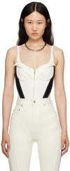 Mugler Bonded Cotton Denim Corset Bodysuit In B1119 Ivory / Black