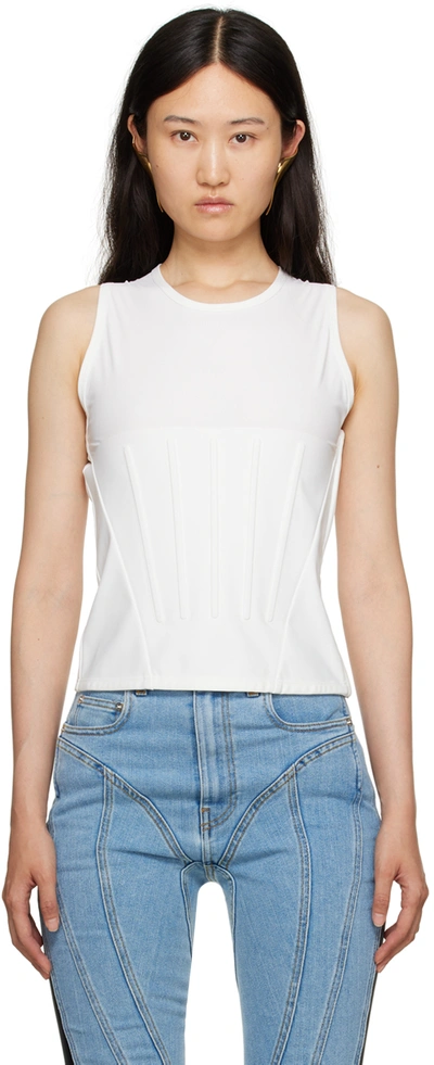 Mugler White Embossed Tank Top In 1014 Snow