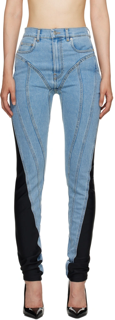 Mugler Women's Spiral Mix Media Jeans In Medium Blue Black