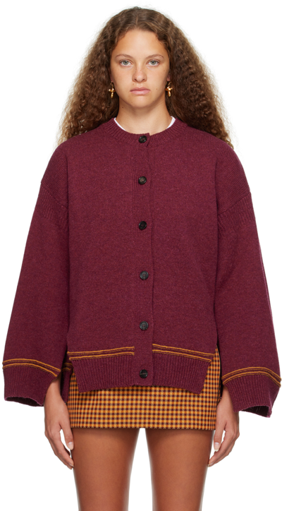 Marni Logo-intarsia Virgin-wool Cardigan In 00r82 Burgundy