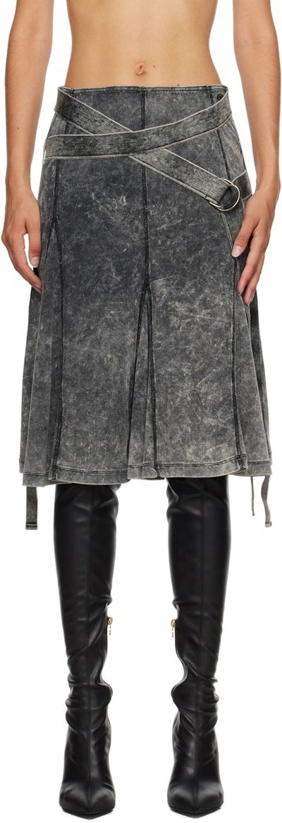 Diesel Ribbed Godet Skirt With Marble Wash In Black