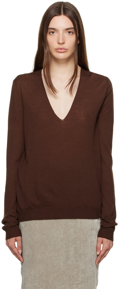 Rick Owens Brown V-neck Sweater In 04 Brown