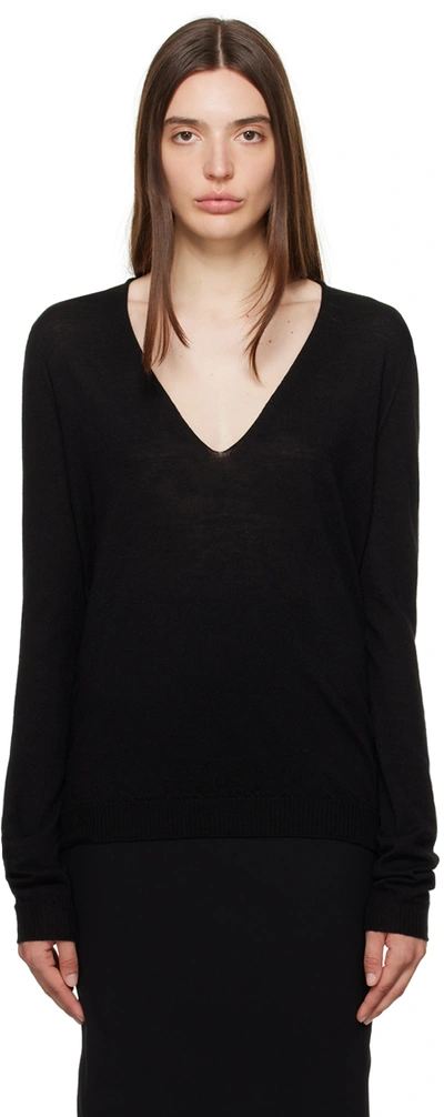 Rick Owens V-neck Wool Jumper In Black