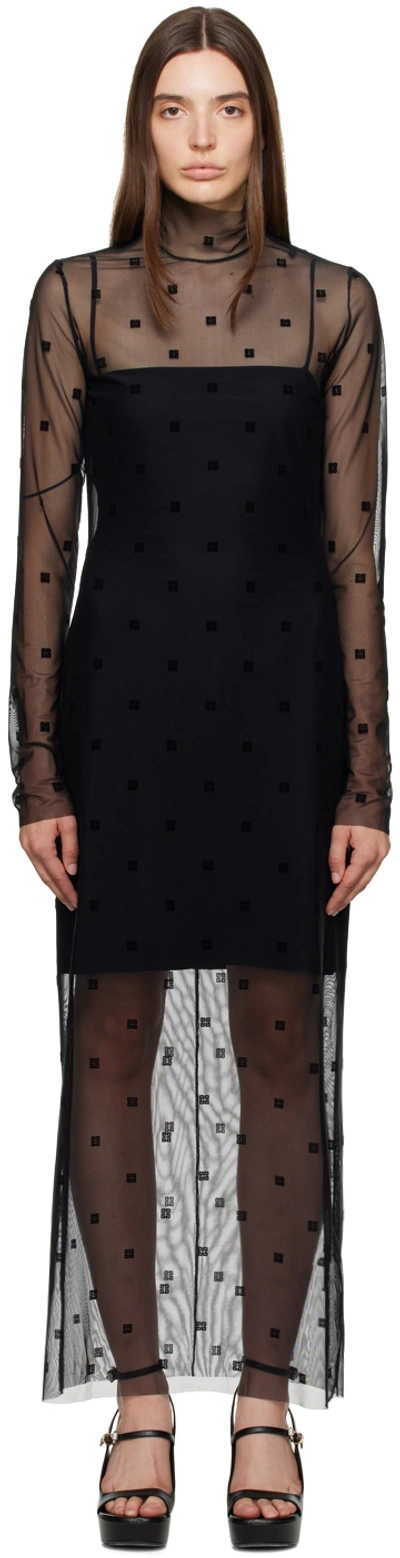 Givenchy Flocked Stretch-tulle Maxi Dress In Black