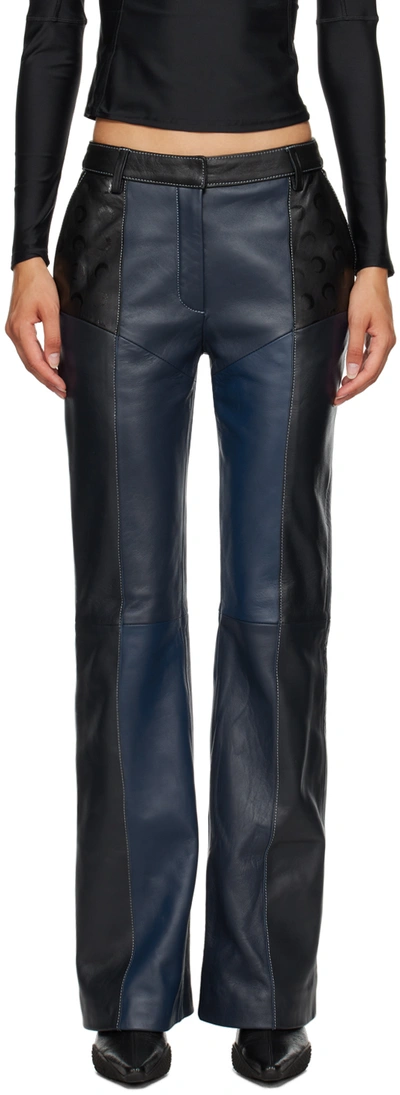 Marine Serre Navy Moon Leather Trousers In 06 Blue