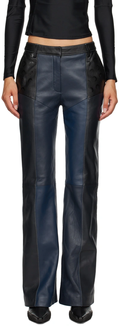 Marine Serre Navy Moon Leather Pants In 06 Blue