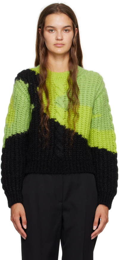 Alexander Mcqueen Green & Black Intarsia Sweater In 3030 Sage/lichen/bla