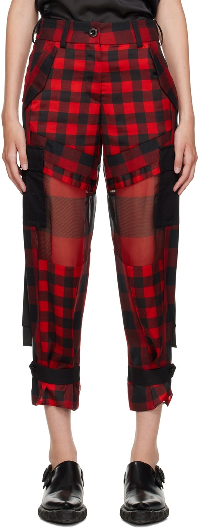 Sacai Red & Black Buffalo Check Trousers In 751 Red