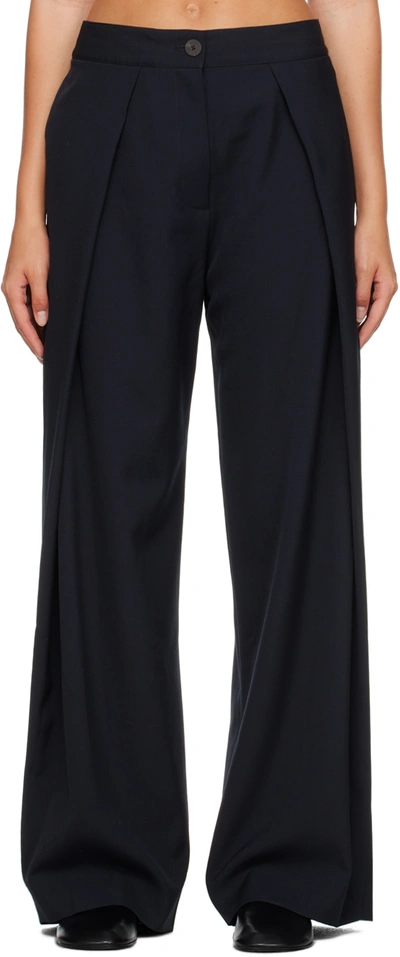 Studio Nicholson Navy Malar Trousers In Darkest Navy