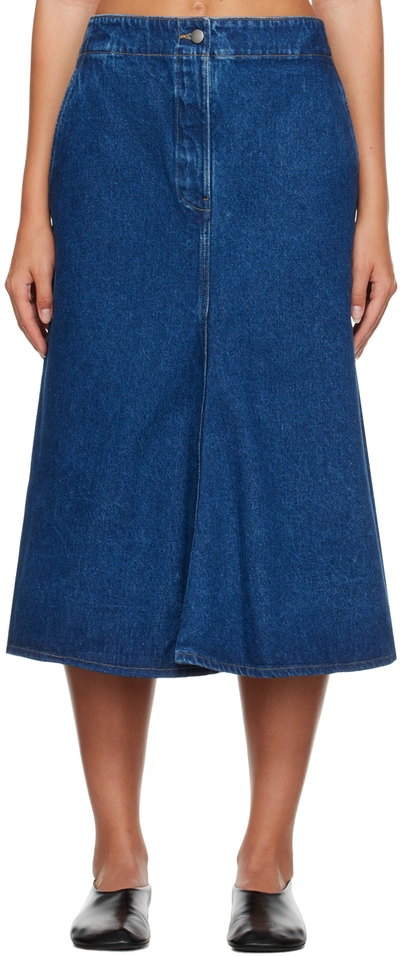 Studio Nicholson Indigo Preto Denim Midi Skirt In Indigo Wash