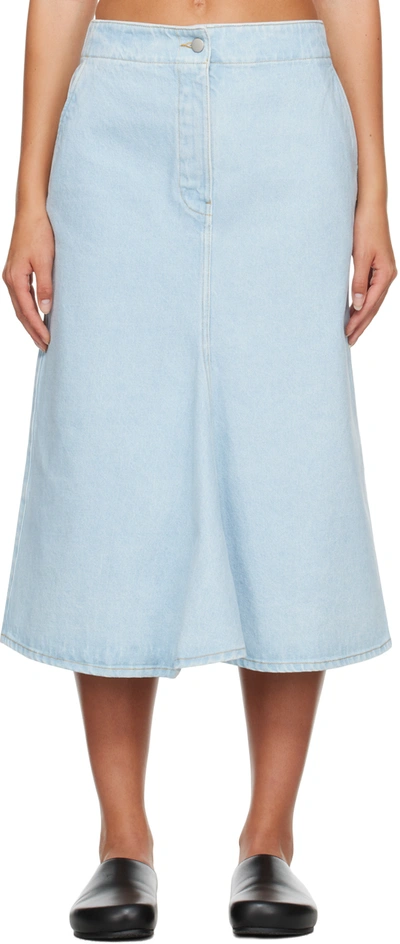 Studio Nicholson Blue Preto Denim Midi Skirt In Bleach Wash