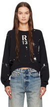 R13 Oversize Paint Splatter Logo Graphic Sweatshirt In Acid Black With Pain