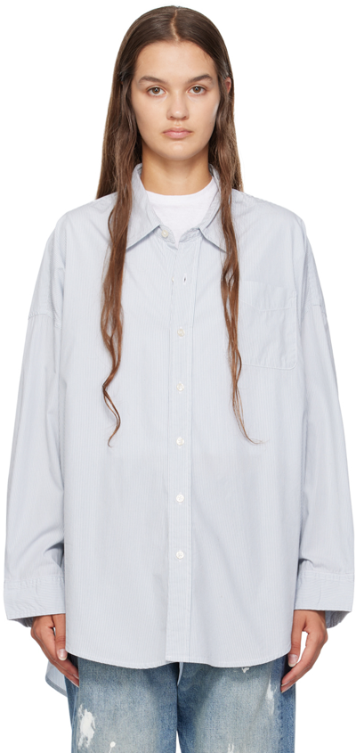 R13 Blue & White Drop Neck Shirt In Blue/white Pinstripe