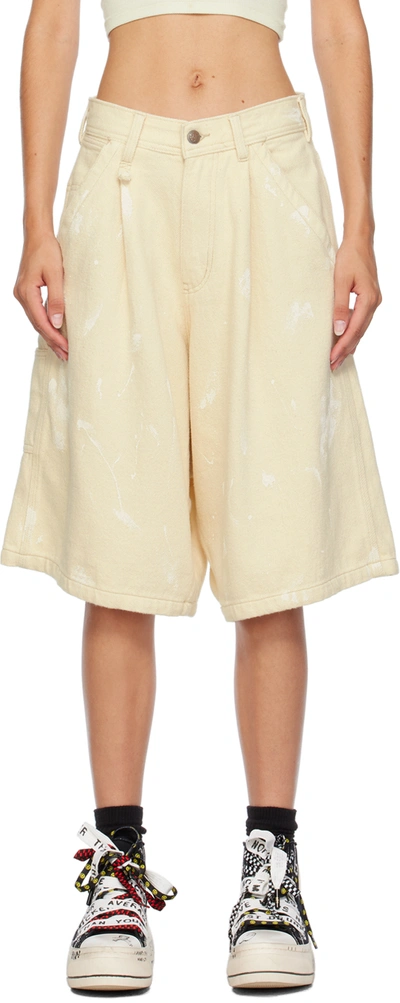 R13 Off-white Jesse Denim Shorts In Koze Ecru + White Pa