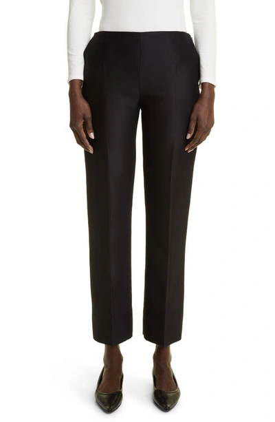 The Row Flame Low-waisted Wool-silk Straight-leg Pants In Black