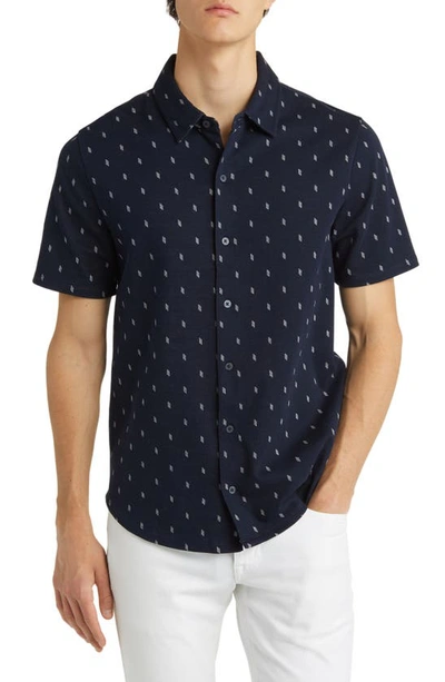 Vince Micro Dot Short Sleeve Cotton Knit Button-up Shirt In Coastal