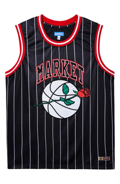 Market Rose Appliqué Stripe Mesh Basketball Tank In Black